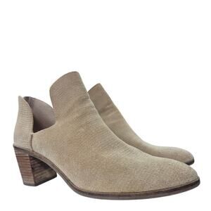 Lucky Brand Powe Suede Bootie Wood Heel Zipper Back Sz 9.5